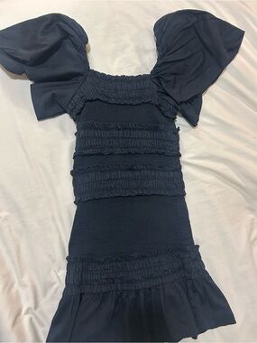 Cake for Dinner Smocked Puff Sleeve Dress in black